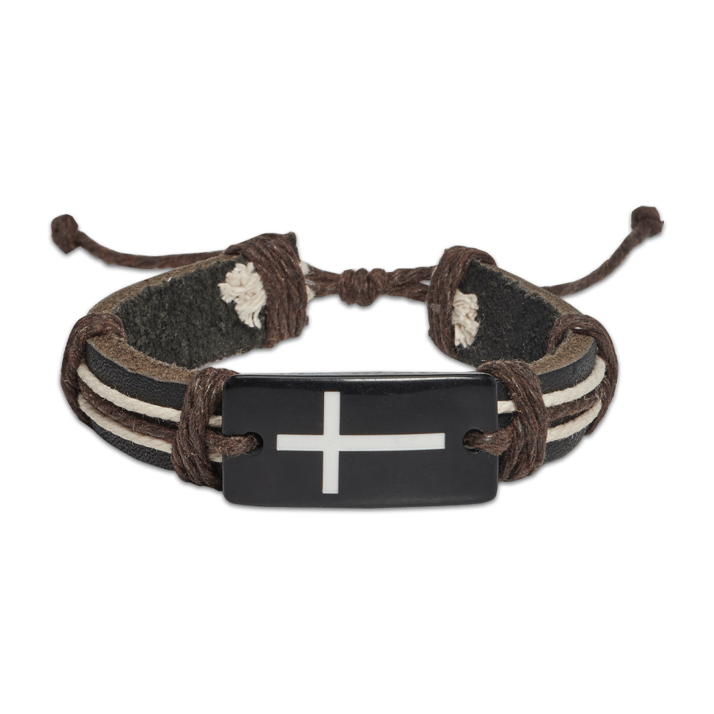 Brown leather bracelet with cross